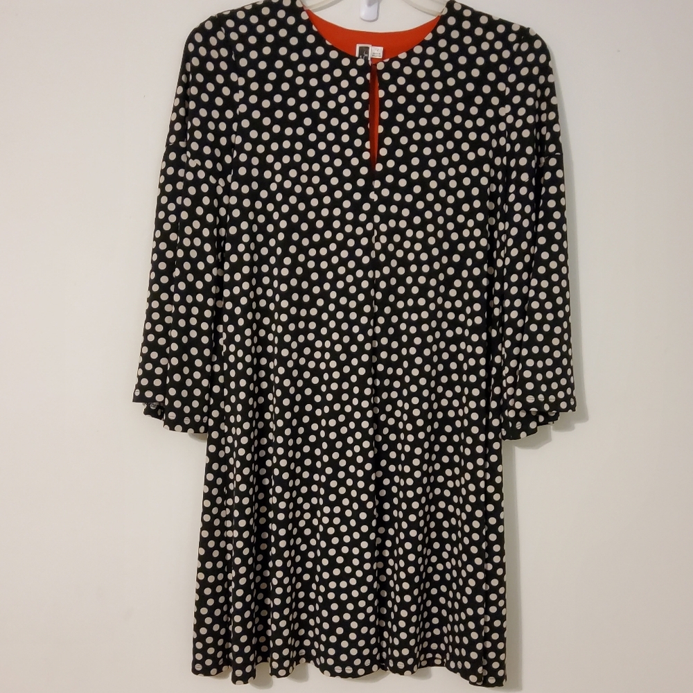 Julian Taylor New York Black/White Polka Dot Shift with Bishop Sleeves Dress